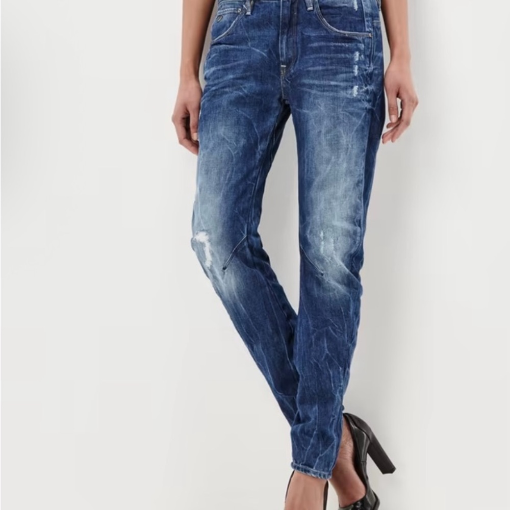 G-Star Arc 3D Low Boyfriend Blue Jeans Distressed Tapered Fit